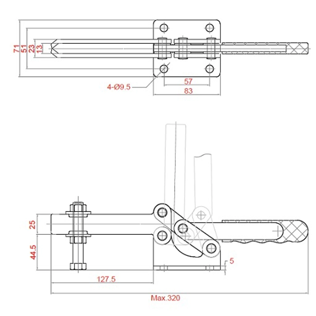 Vendita online Bloccaggio orizzontale base piatta braccio lungo 640 Kg.